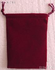 Drawstring Pouch 3x4 Maroon Velour Bag for Coins & Slab Coins
