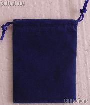 Drawstring Pouch 3x4 Blue Velour Bag for Coins & Slab Coins