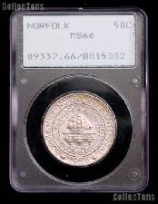 1936 Norfolk Virginia Bicentennial Silver Commemorative Half Dollar in PCGS MS 66