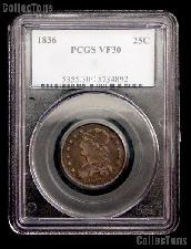 1836 Capped Bust Silver Quarter Variety 2 in PCGS VF 30