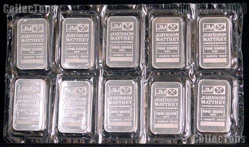 10 Johnson Matthey 1 Ounce 999 Silver Bars In Sealed Sheet