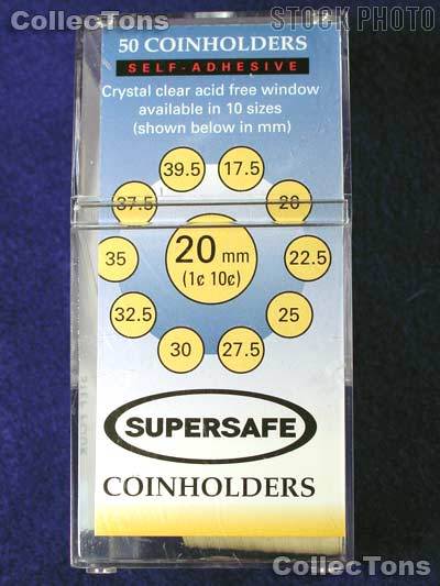 50 Supersafe 2x2 Self-Adhesive Cardboard Coin Holders CENT & DIME