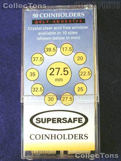 50 Supersafe 2x2 Self-Adhesive Cardboard Coin Holders SMALL DOLLARS