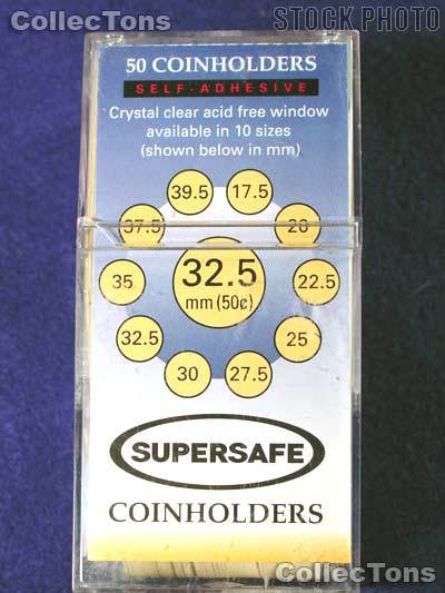 50 Supersafe 2x2 Self-Adhesive Cardboard Coin Holders HALF DOLLARS