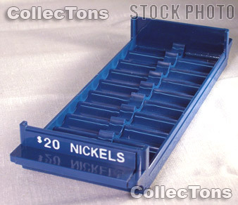 Color-Coded Plastic Coin Roll Tray for 10 NICKEL Rolls