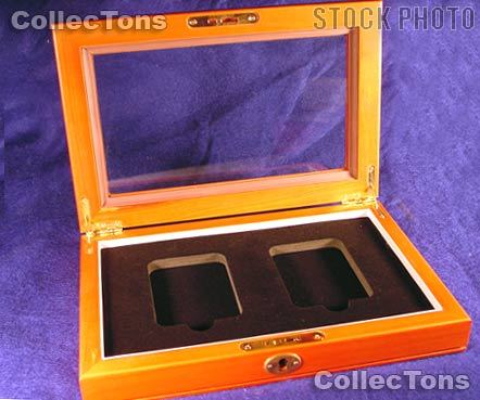 Glass Top Wooden Coin Box for 2 Slab Holders