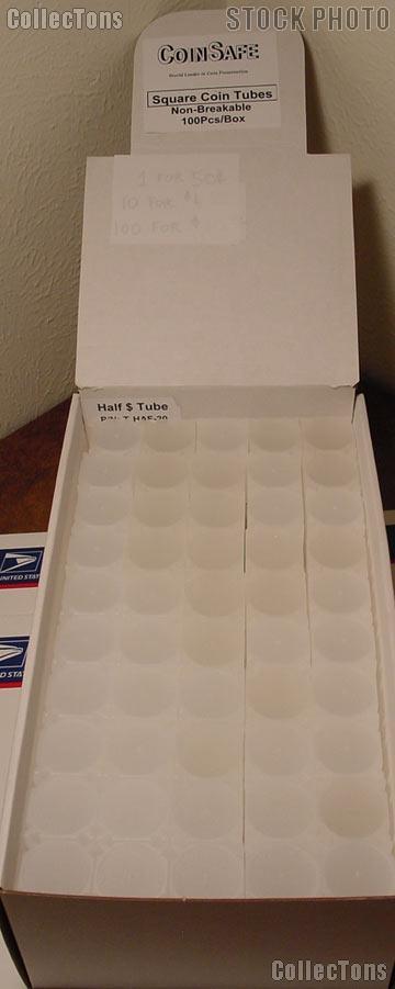 CoinSafe Square Coin Tubes for 20 HALF DOLLARS Box of 100