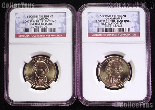 John Adams Presidential Dollars P&D NGC Brilliant Uncirculated First Day Of Issue