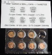 Complete 7 Coin set Small & Large P&D Zinc & Copper 1982 Lincoln Cent BU 
