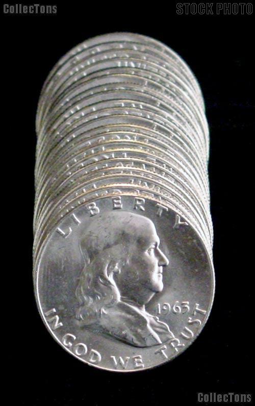 1963-D Franklin Half Dollar Roll Brilliant Uncirculated BU 20 Coins 