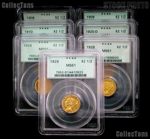 $2.50 Gold Indian Head Quarter Eagles in PCGS MS 61