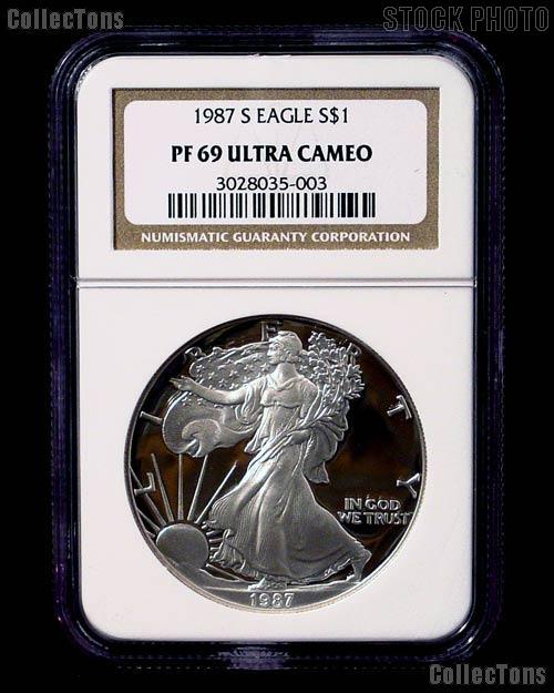 1987-S American Silver Eagle Dollar PROOF in NGC PF 69 ULTRA CAMEO