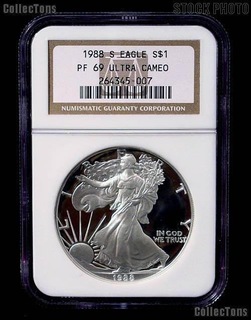 1988-S American Silver Eagle Dollar PROOF in NGC PF 69 ULTRA CAMEO