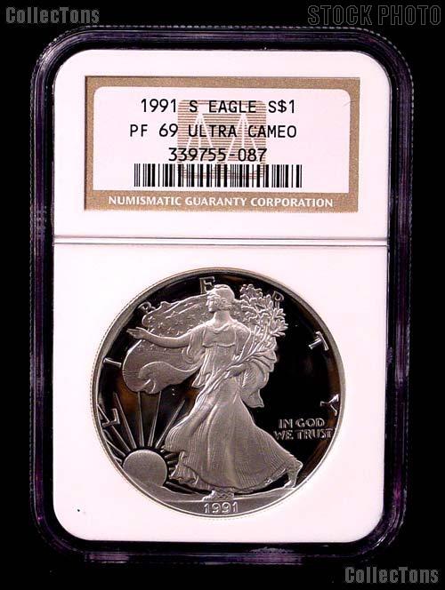 1991-S American Silver Eagle Dollar PROOF in NGC PF 69 ULTRA CAMEO