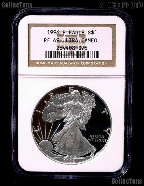 1996-P American Silver Eagle Dollar PROOF in NGC PF 69 ULTRA CAMEO