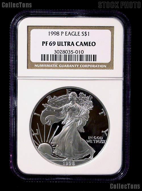 1998-P American Silver Eagle Dollar PROOF in NGC PF 69 ULTRA CAMEO