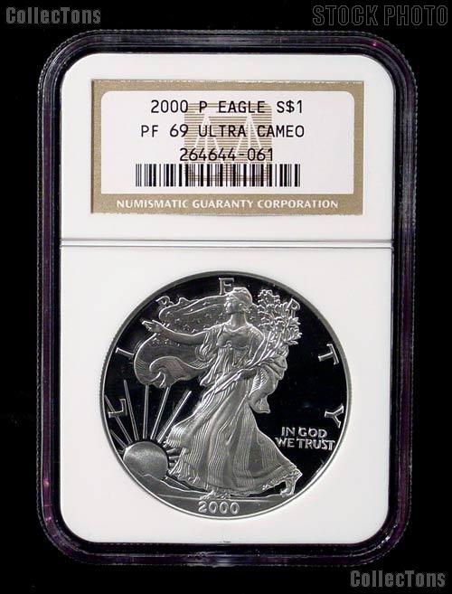2000-P American Silver Eagle Dollar PROOF in NGC PF 69 ULTRA CAMEO