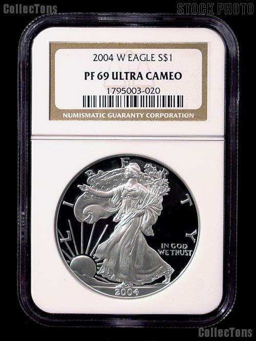 2004-W American Silver Eagle Dollar PROOF in NGC PF 69 ULTRA CAMEO
