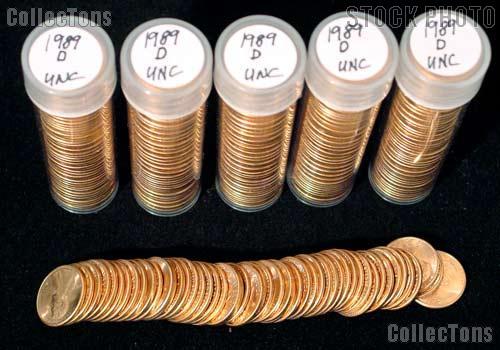 1989-D Lincoln Memorial Cent Rolls - 50 Coins