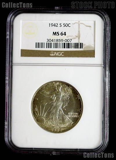 1942-S Walking Liberty Silver Half Dollar in NGC MS 64
