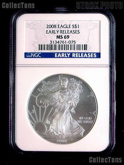 2008 American Silver Eagle Dollar EARLY RELEASES in NGC MS 69