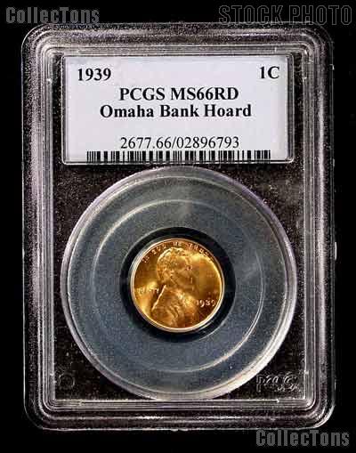 1939 Lincoln Cent Omaha Bank Hoard in PCGS MS 66 RD