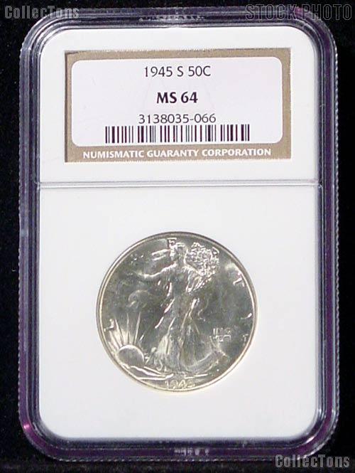1945-S Walking Liberty Half Dollar in NGC MS 64