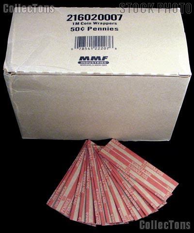 1000 Flat Kraft Paper Coin Wrappers for 50 SMALL CENTS