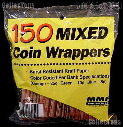 150 Kraft Paper Coin Wrappers Mixed 1c 5c 10c 25c