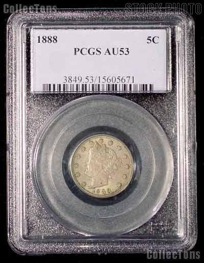 1888 Liberty Head V Nickel in PGCS AU 53