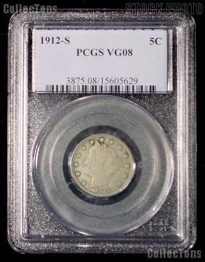 1912-S Liberty Head V Nickel KEY DATE in PGCS VG 8