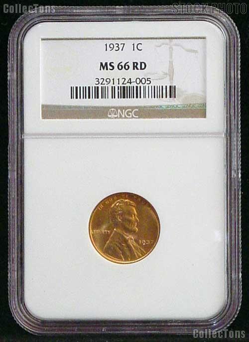 1937 Lincoln Wheat Cent in NGC MS 66 Red