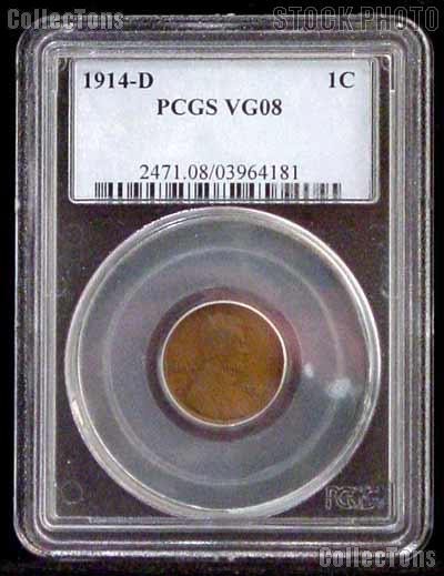 1914-D Lincoln Wheat Cent KEY DATE in PCGS VG 8