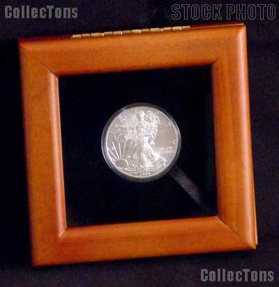 2014 American Silver Eagle Dollar in a Glass Top Wooden Coin Box w/ Coin Holder