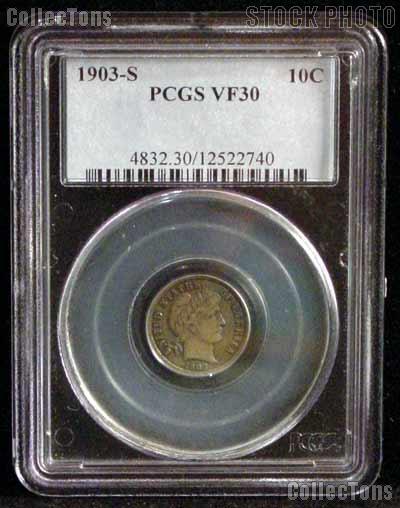 1903-S Key Date Liberty Head Barber Dime in PCGS VF 30