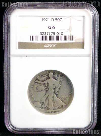 1921-D Key Date Walking Liberty Half Dollar in NGC G 6