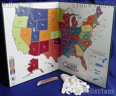 Quarter State Map Complete Set of State, DC & Territory Quarters 1999-2009 & Littleton Quarter State Map w/ Gloves