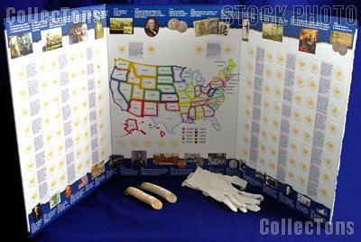 50 State Quarter Map Complete Set of P & D State Quarters 1999-2008 & US Mint 50 State Quarter Map w/ Gloves