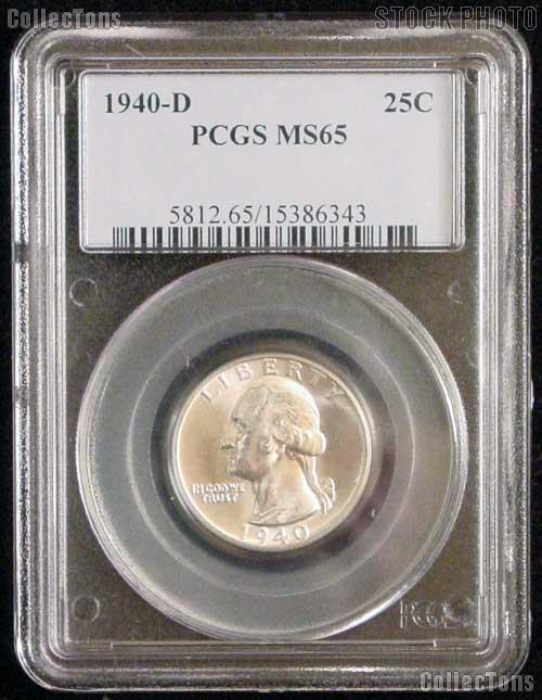 1940-D Key Date Washington Silver Quarter in PCGS MS 65
