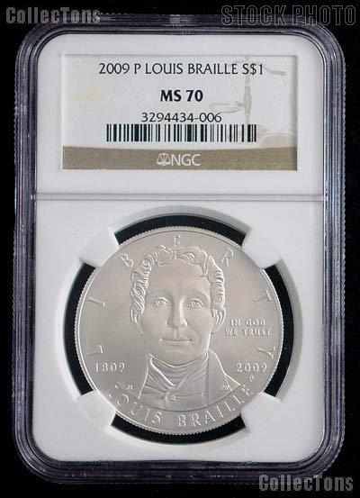 2009-P Louise Braille Bicentennial Commemorative Silver Dollar in NGC MS 70