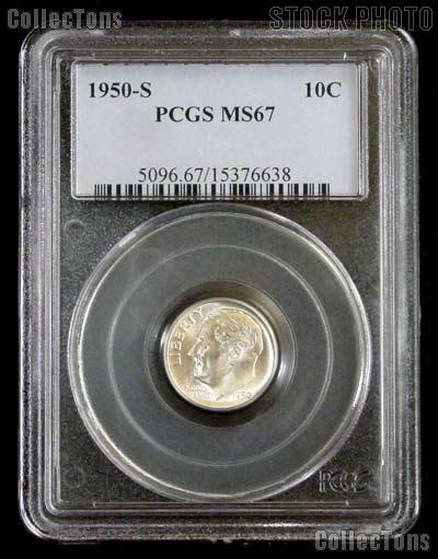 1950-S Key Date Roosevelt Silver Dime in PCGS MS 67