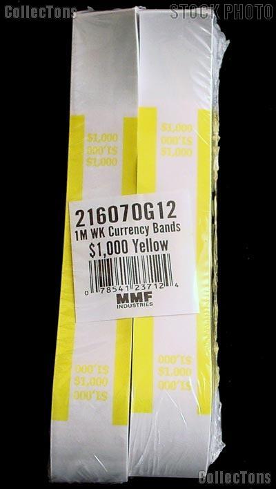 Currency Straps $1000 Yellow for 100 Ten Dollar Bills Pack of 1,000 Bands