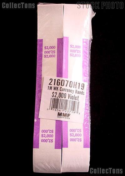 Currency Straps $2000 Violet for 100 Twenty Dollar Bills Pack of 1,000 Bands