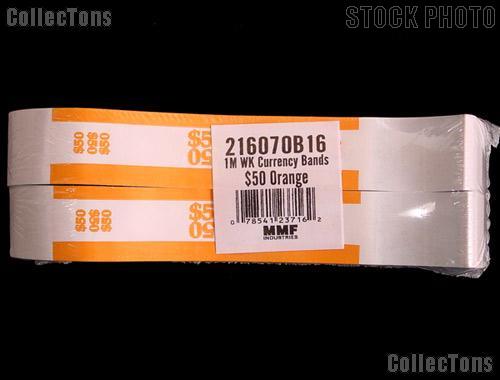 Currency Straps $50 Orange for 50 One Dollar Bills Pack of 1,000 Bands