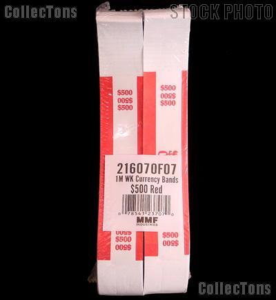 Currency Straps $500 Red for 100 Five Dollar Bills Pack of 1,000 Bands