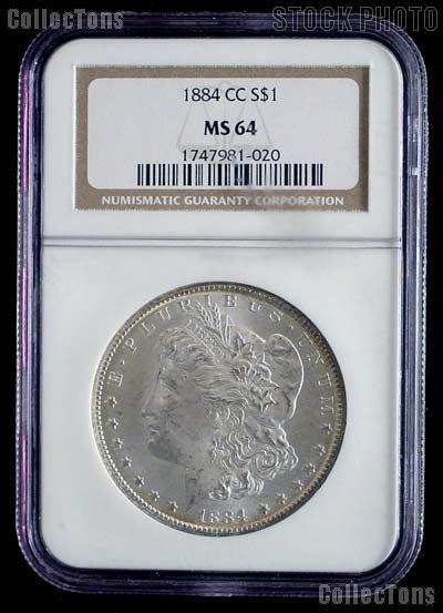 1884-CC Morgan Silver Dollar in NGC MS 64