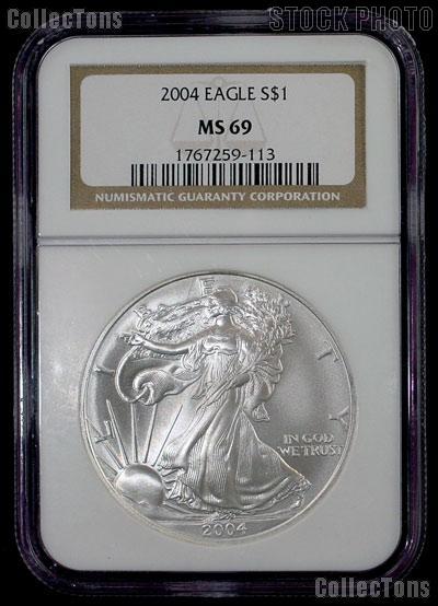 2004 American Silver Eagle Dollar in NGC MS 69