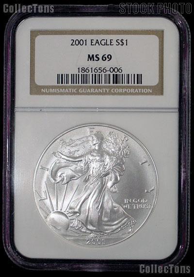 2001 American Silver Eagle Dollar in NGC MS 69