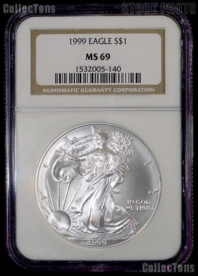 1999 American Silver Eagle Dollar in NGC MS 69