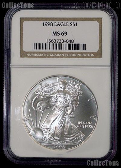 1998 American Silver Eagle Dollar in NGC MS 69